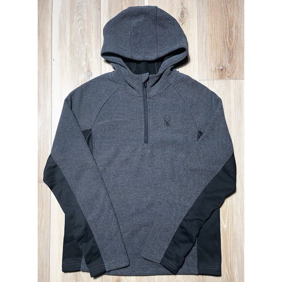Spyder Other - Spyder 1/4 Zip Gray Black Pullover Hooded Sweater Jacket - Men Size Large